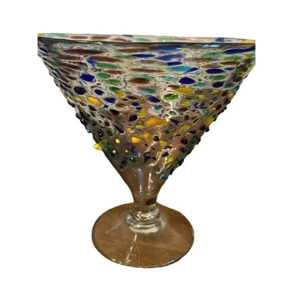 SET OF 2 MEXICAN CONFETTI WITH COLOR PEBBLES HAND BLOWN ROCKS Margarita Glasses